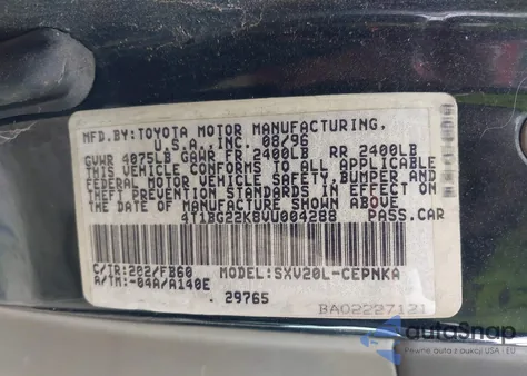 1997 Toyota Camry Le z USA, uszkodzony, nr VIN 4T1BG22KE8VU4288